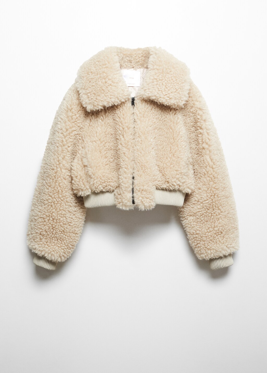Fur-effect bomber jacket - Ecru