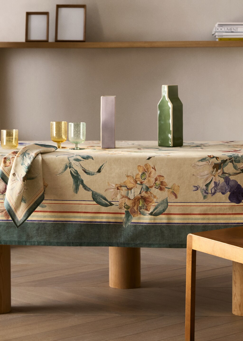 Floral-print cotton tablecloth for 6 to 8 diners - Sand