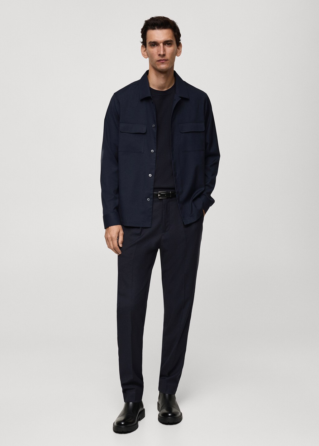 Slim-fit overshirt with pockets - Dark Heather Grey