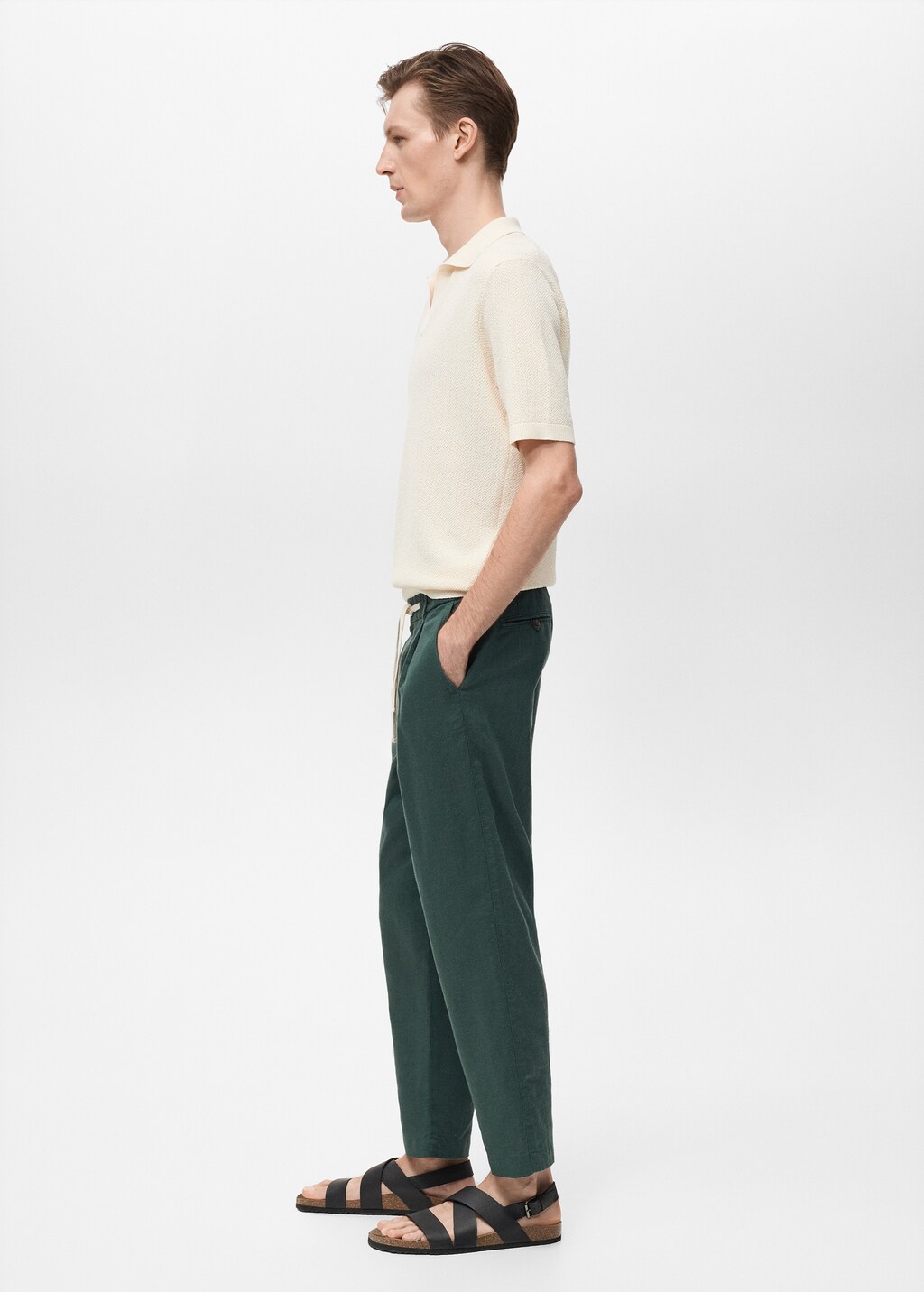 Slim-fit trousers with drawstring - Beige