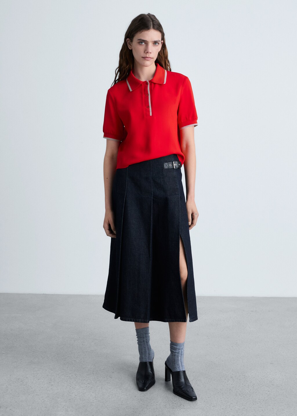 Cropped polo shirt with contrasting trim - Red