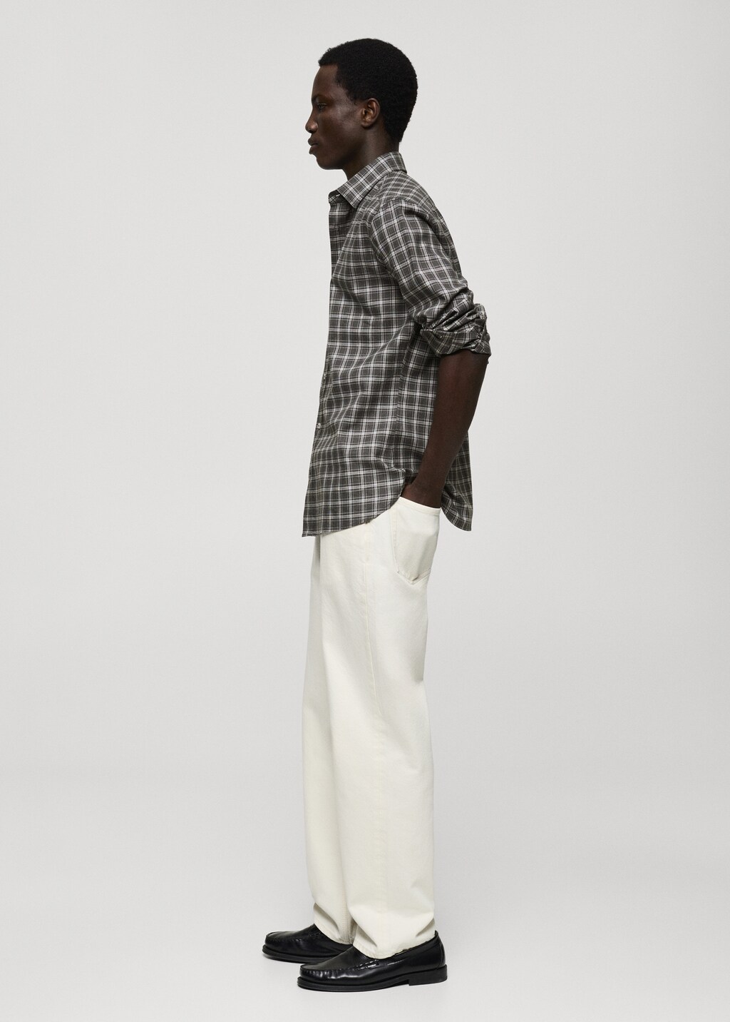 Regular fit check cotton shirt - Dark Navy