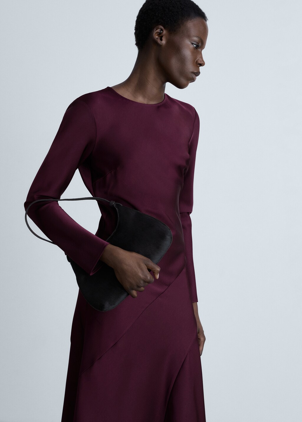 Satin dress with seam detail - Wine