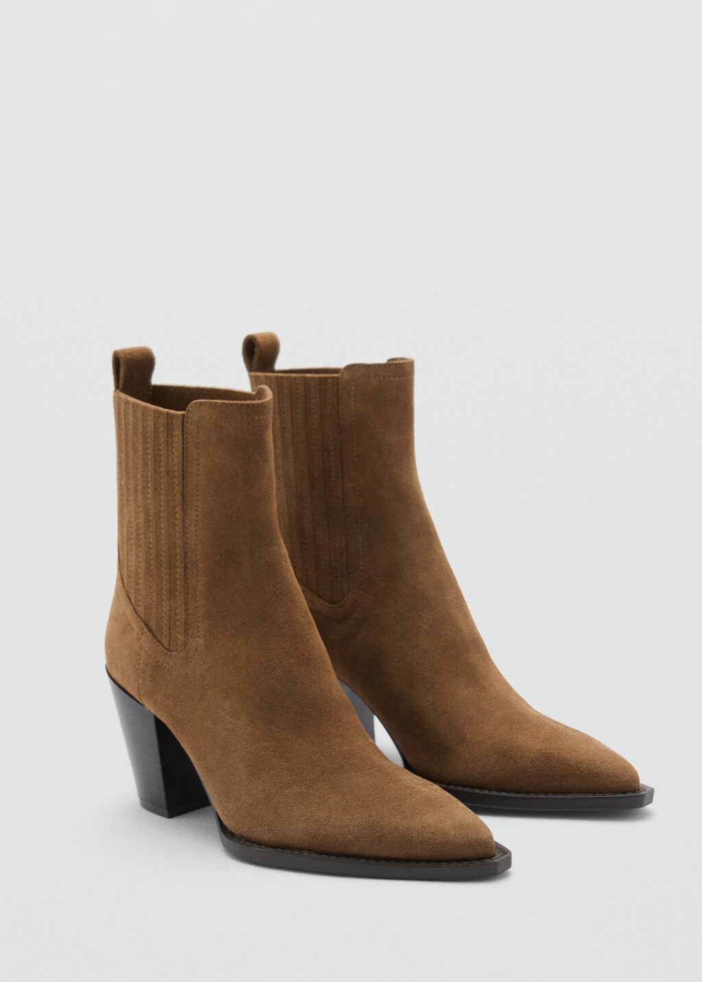 Suede block-heel boots - Tobacco Brown