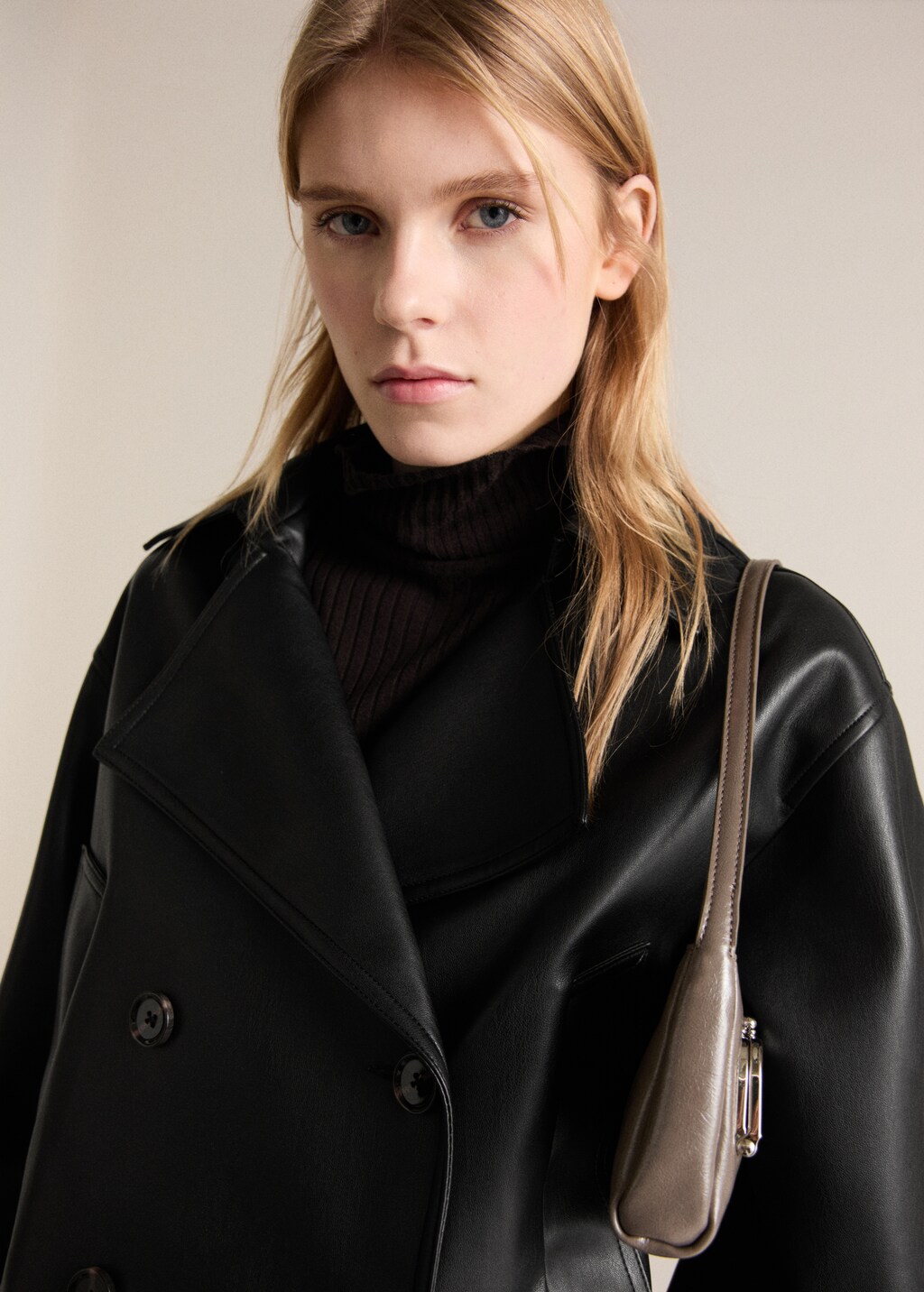 Leather-effect cropped jacket - Black