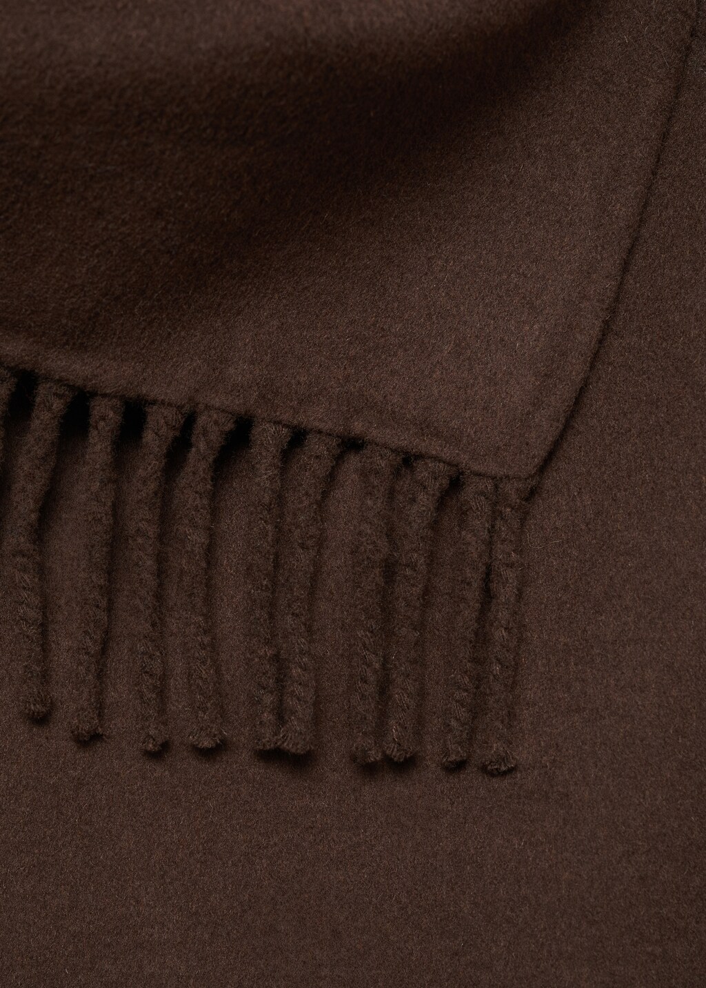 Wool coat with fringed scarf - Chocolate