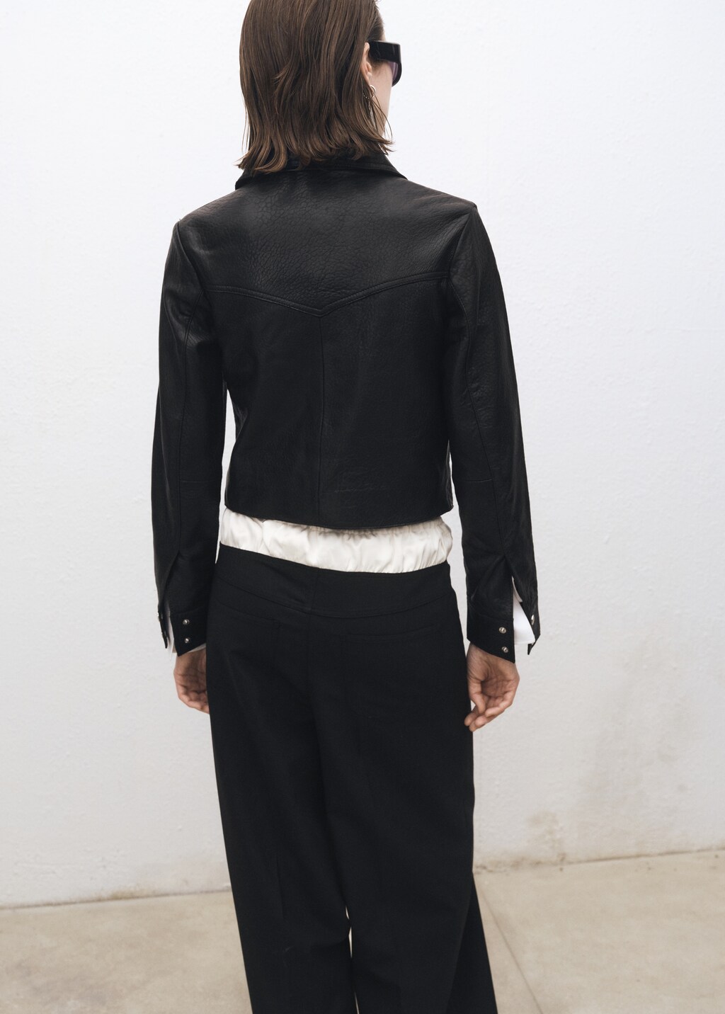 Lapels leather jacket - Black