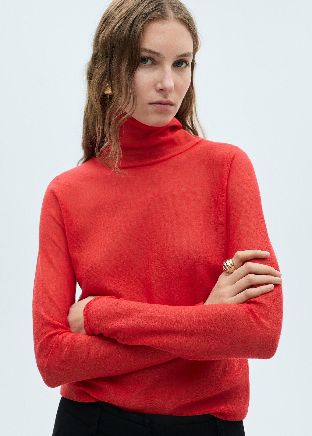 Semi-transparent turtleneck sweater - Red
