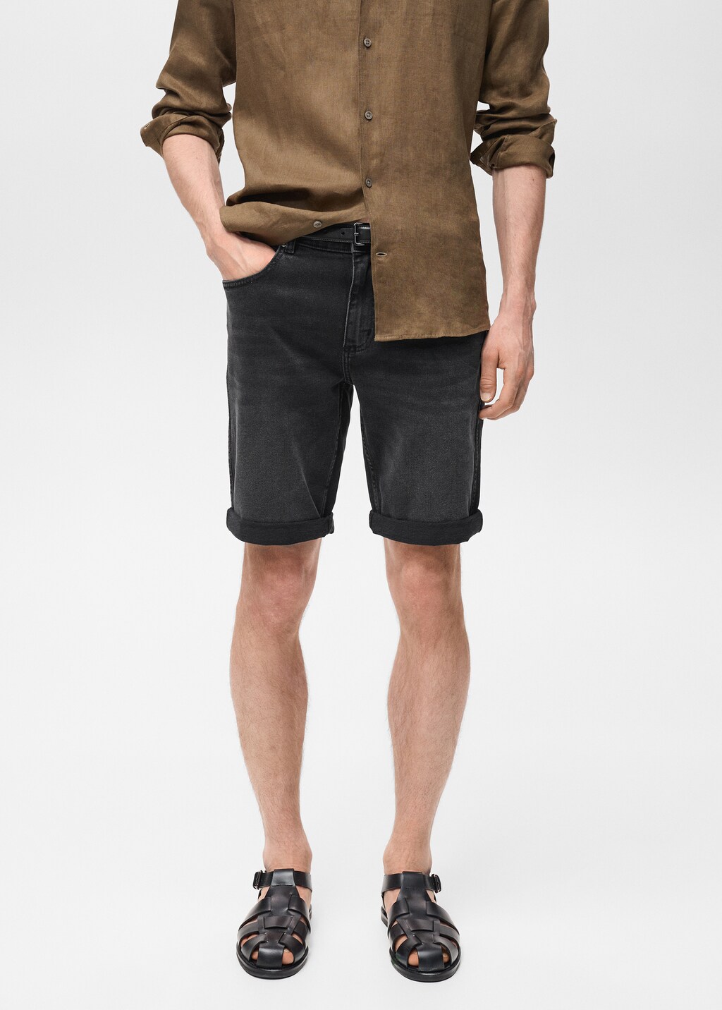 Slim-fit denim bermuda shorts - Off White