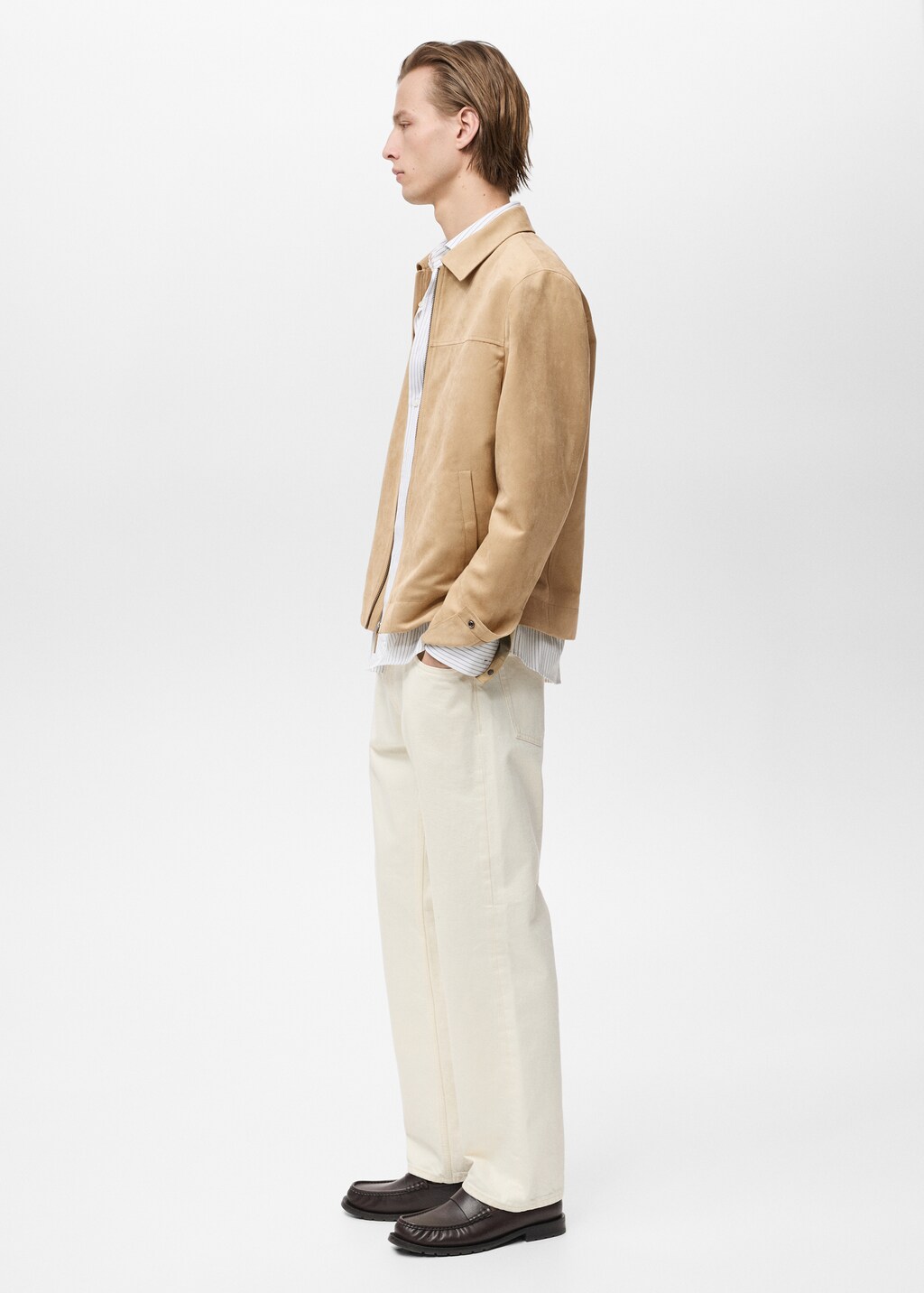 Suede-effect jacket with zip - Beige