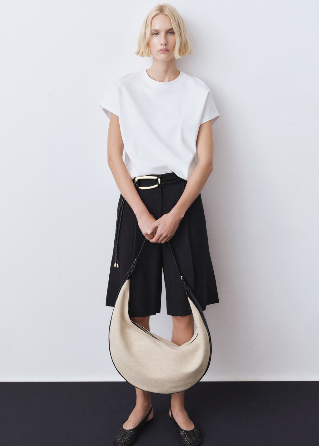 Rounded neck cotton t-shirt - Beige