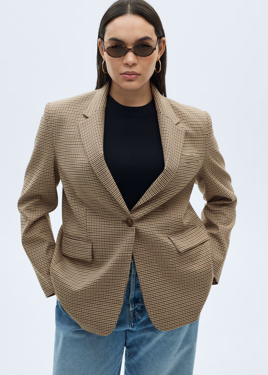 Straight-fit micro-houndstooth jacket - Brown