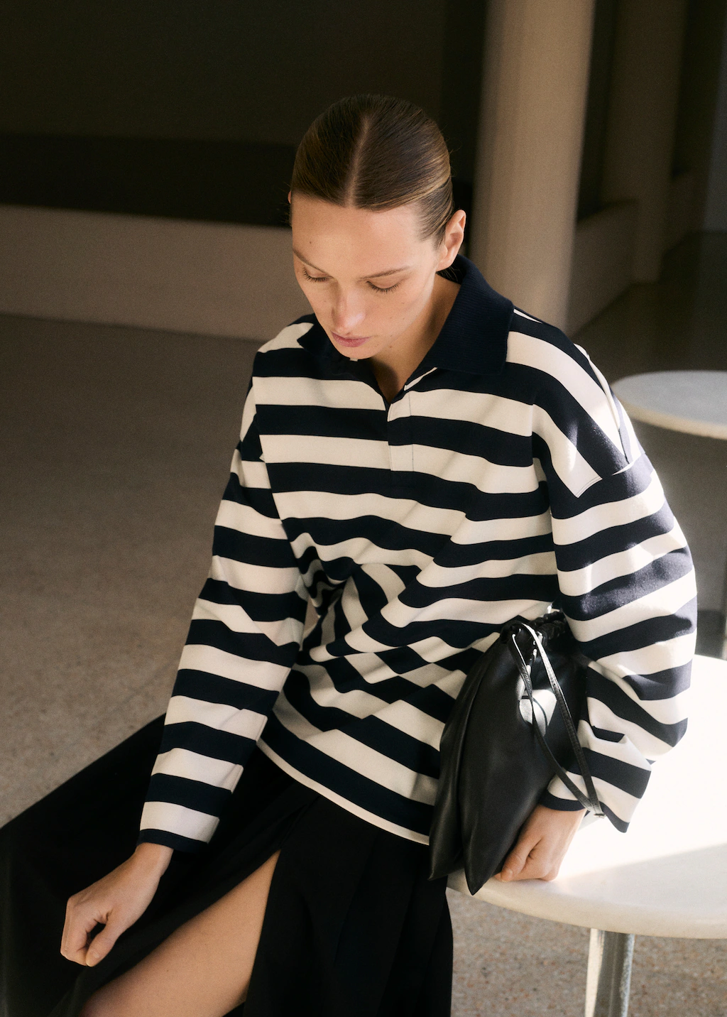 Striped polo-neck sweatshirt - Dark Navy