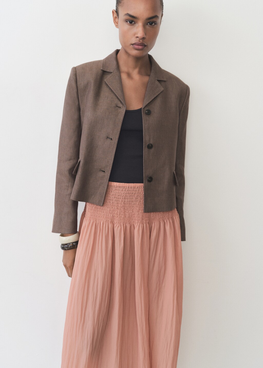 Gathered midi-skirt with panels - Pastel Pink