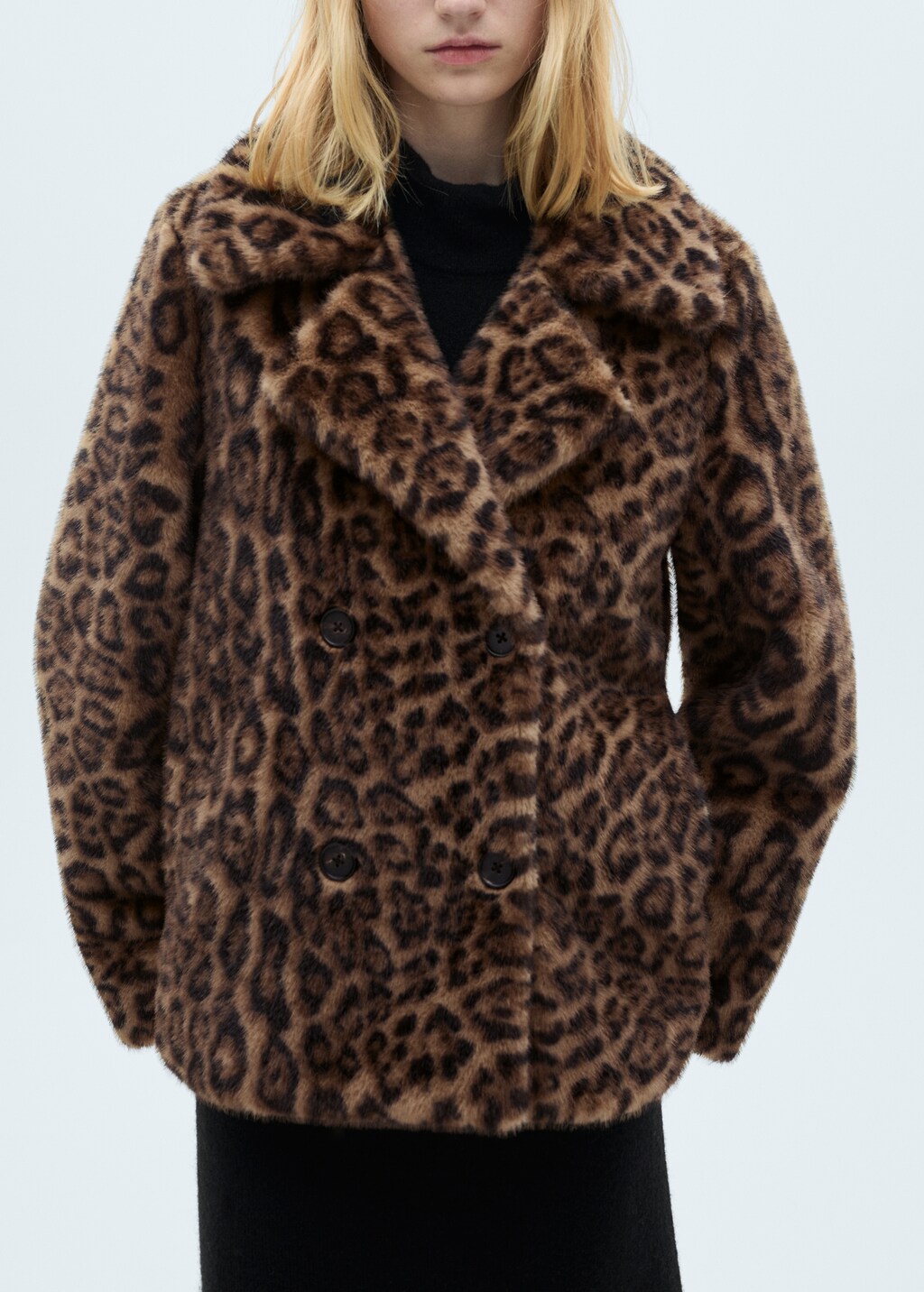 Fur-effect leopard-print coat - Medium Brown