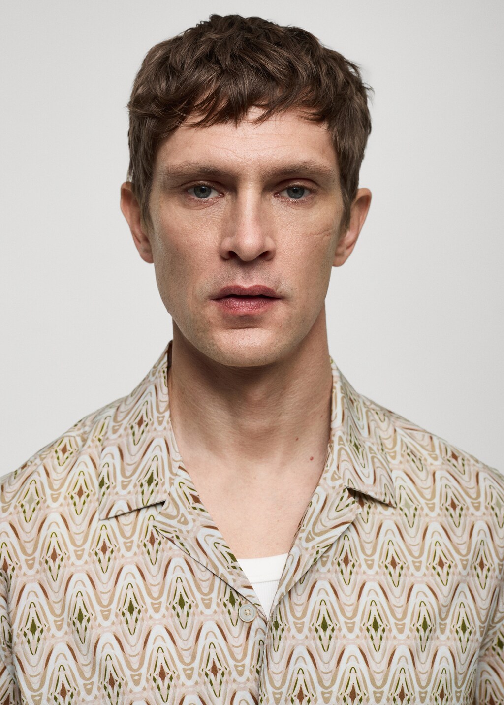 Printed flowing shirt with bowling collar - Beige