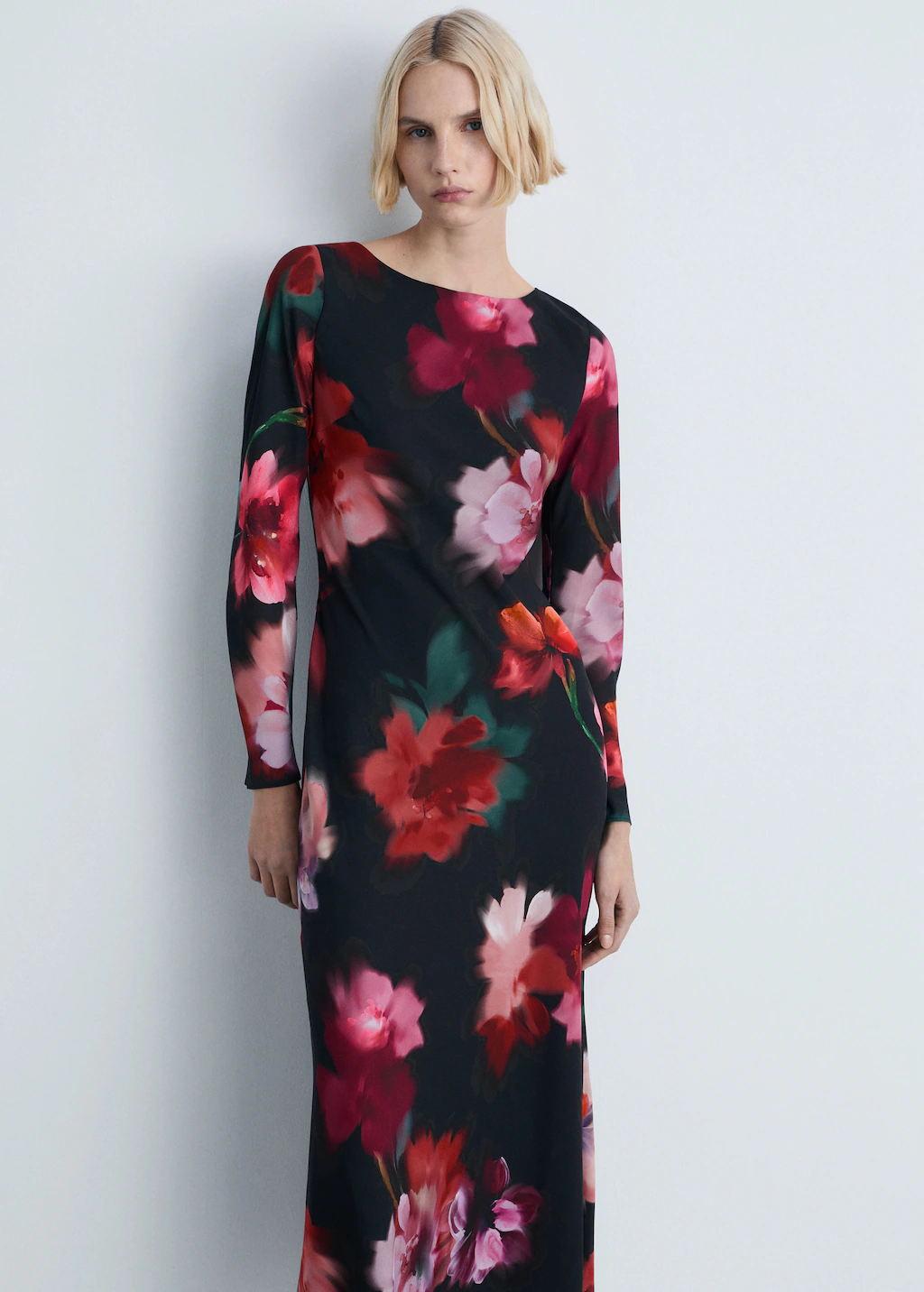 Floral-print midi-dress - Black