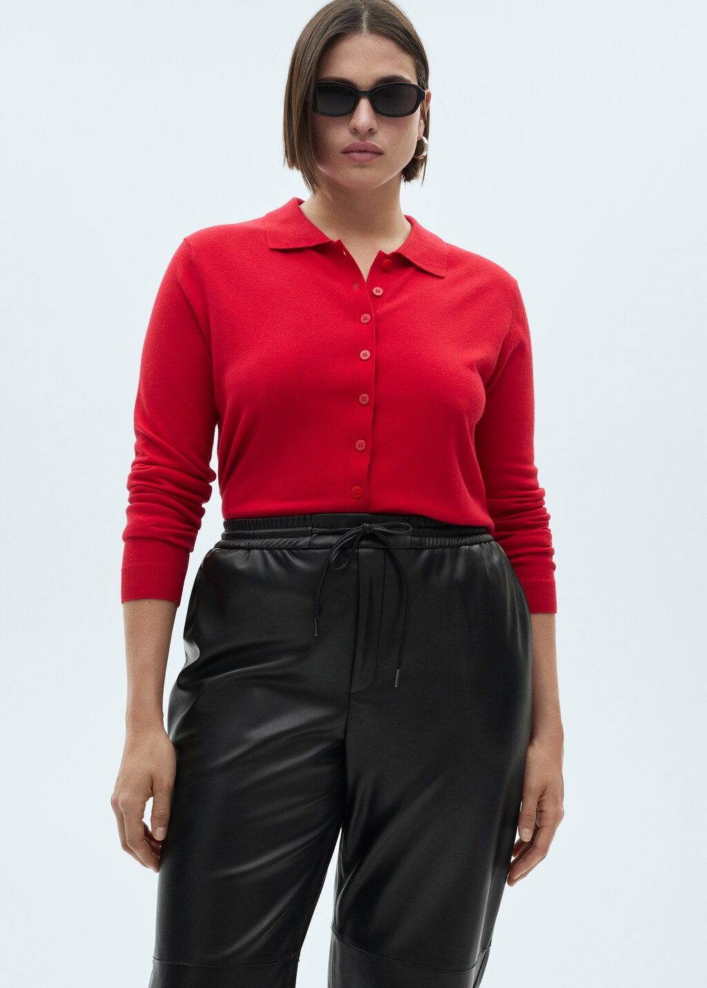 Leather-effect elastic waist trousers - Black