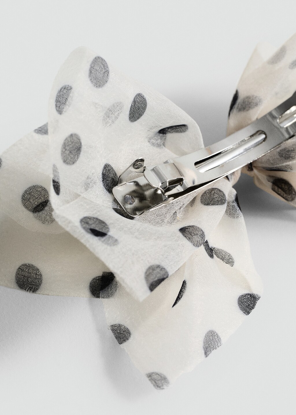 Polka-dot bow clip - Ecru