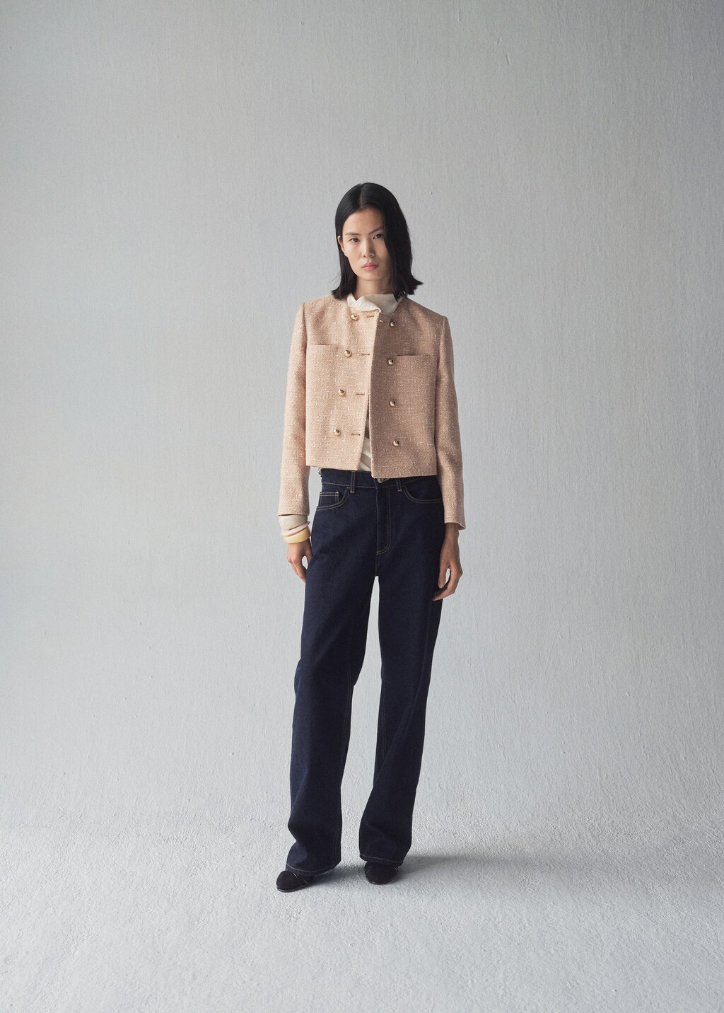 Double-breasted tweed jacket - Medium Brown