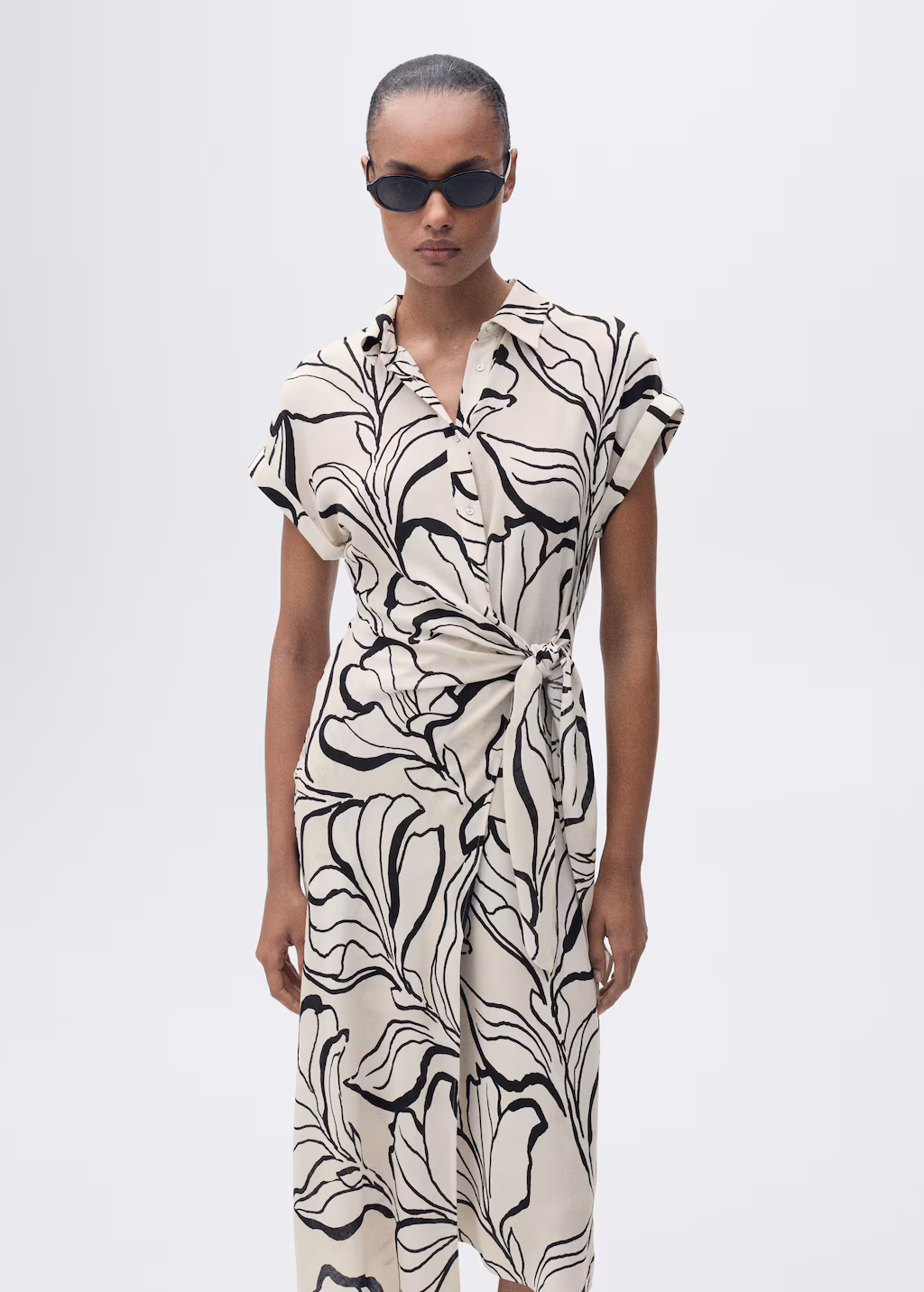 Printed dress with knot detail - Ecru