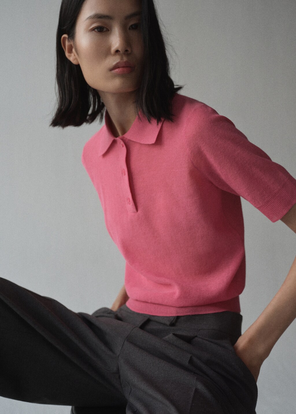 Knitted polo-neck sweater - Fuchsia