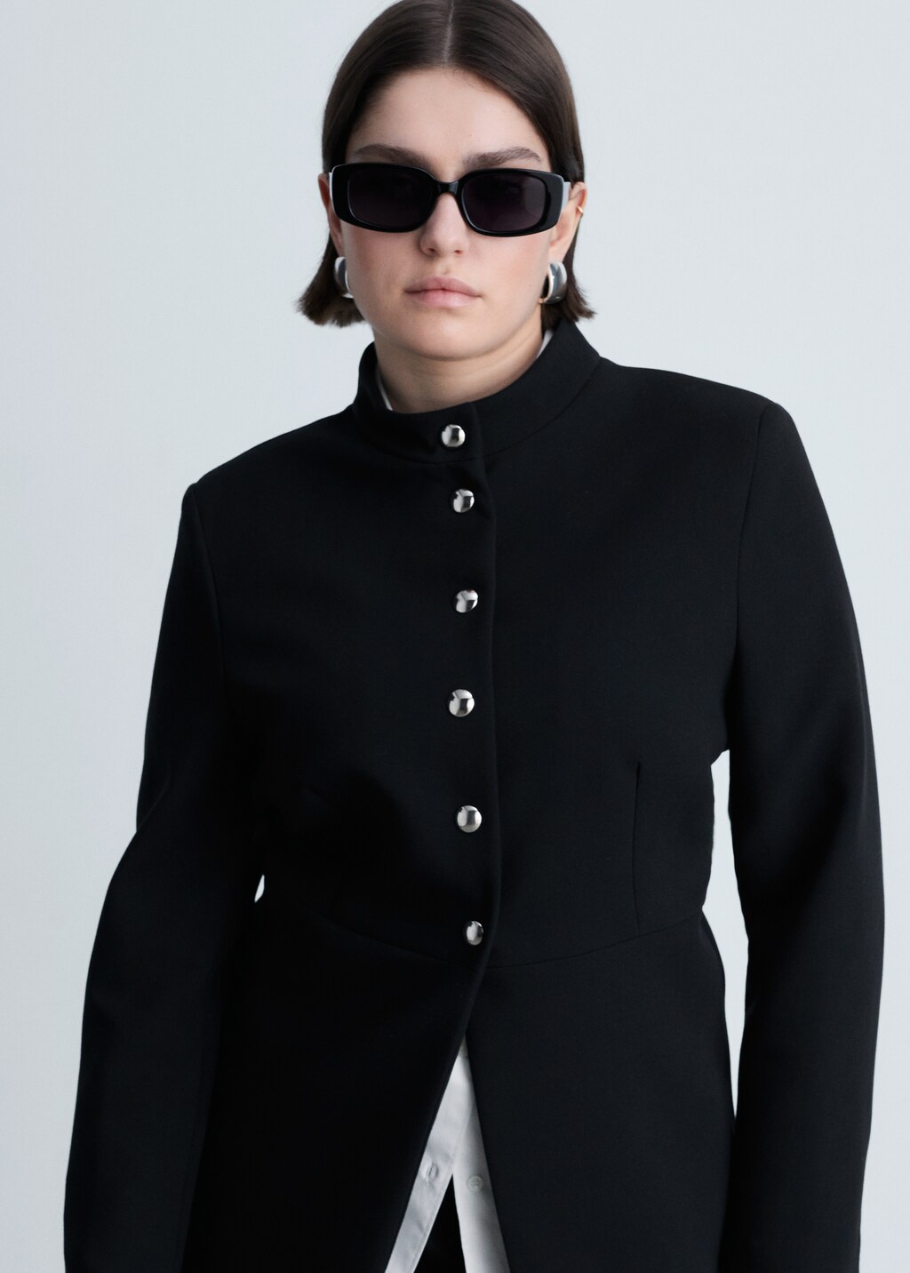 Jacket with jewel-button strip collar - Black