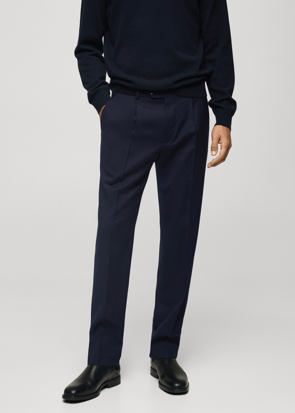 100% virgin wool flannel suit trousers - Dark Navy