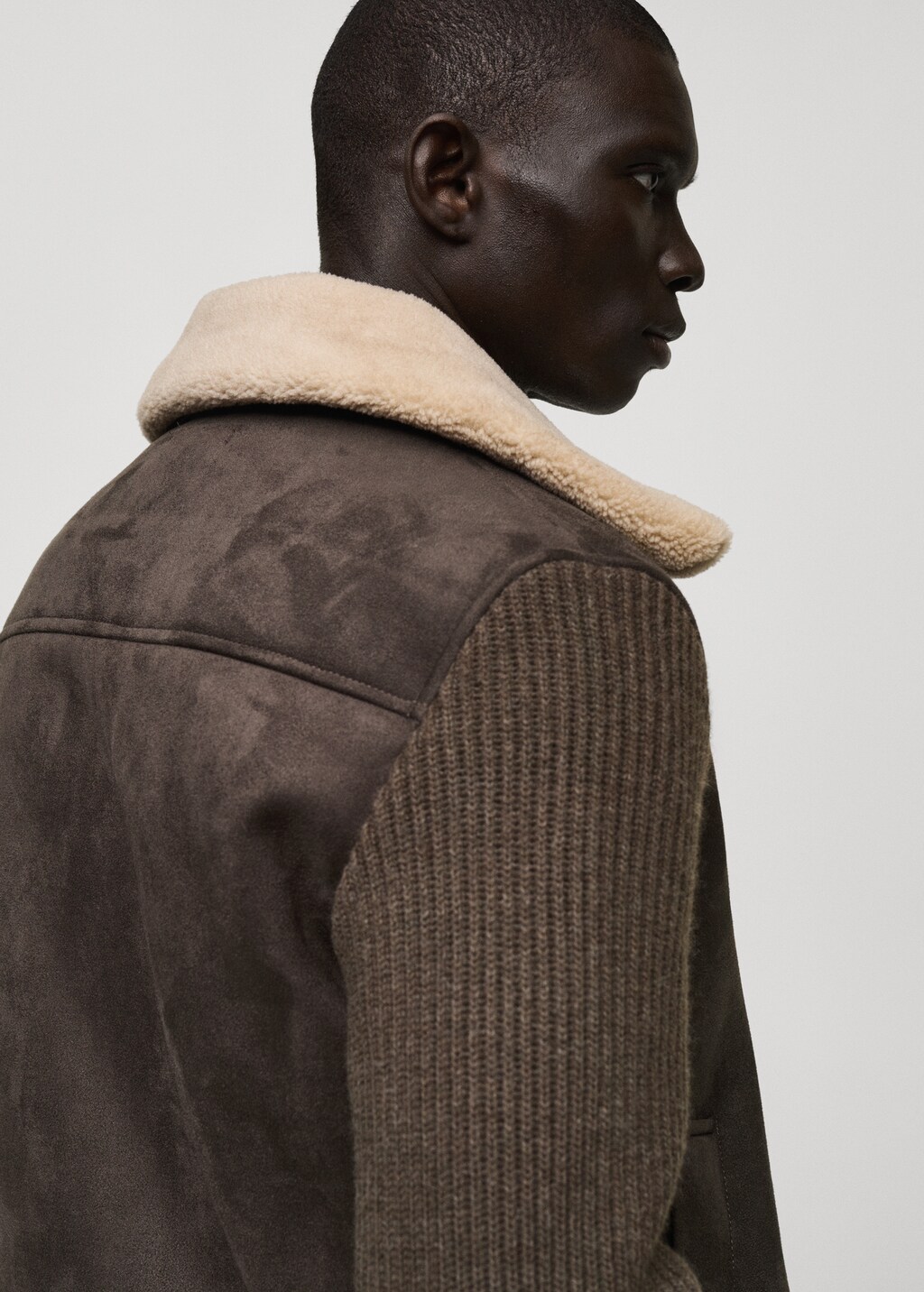 Shearling and suede-effect jacket - Chocolate