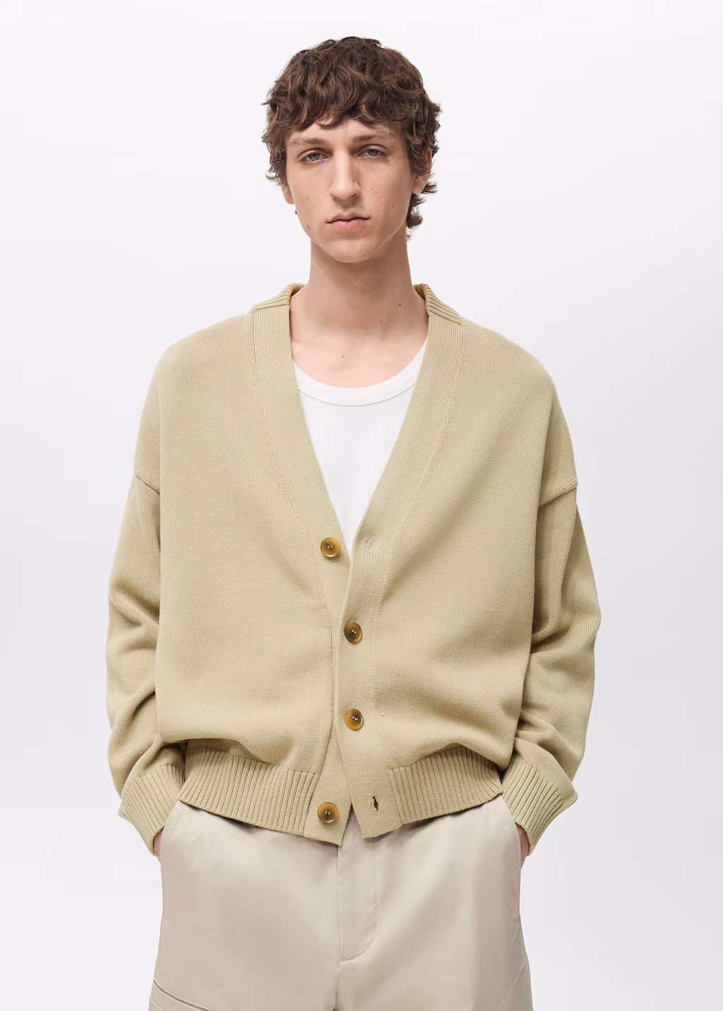 Knitted cotton cardigan with buttons - Pastel Green