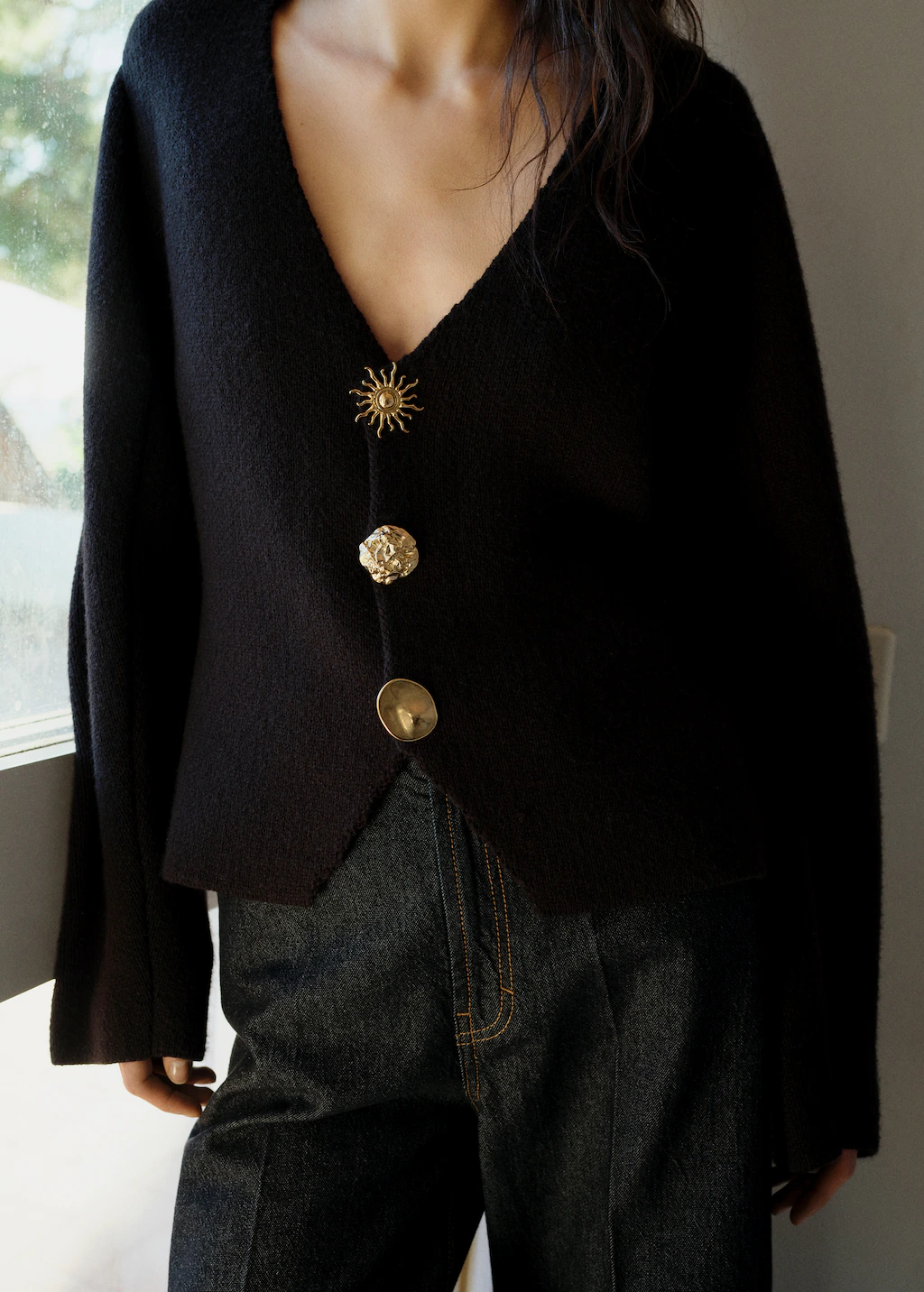 Knitted jacket with jewel buttons - Black