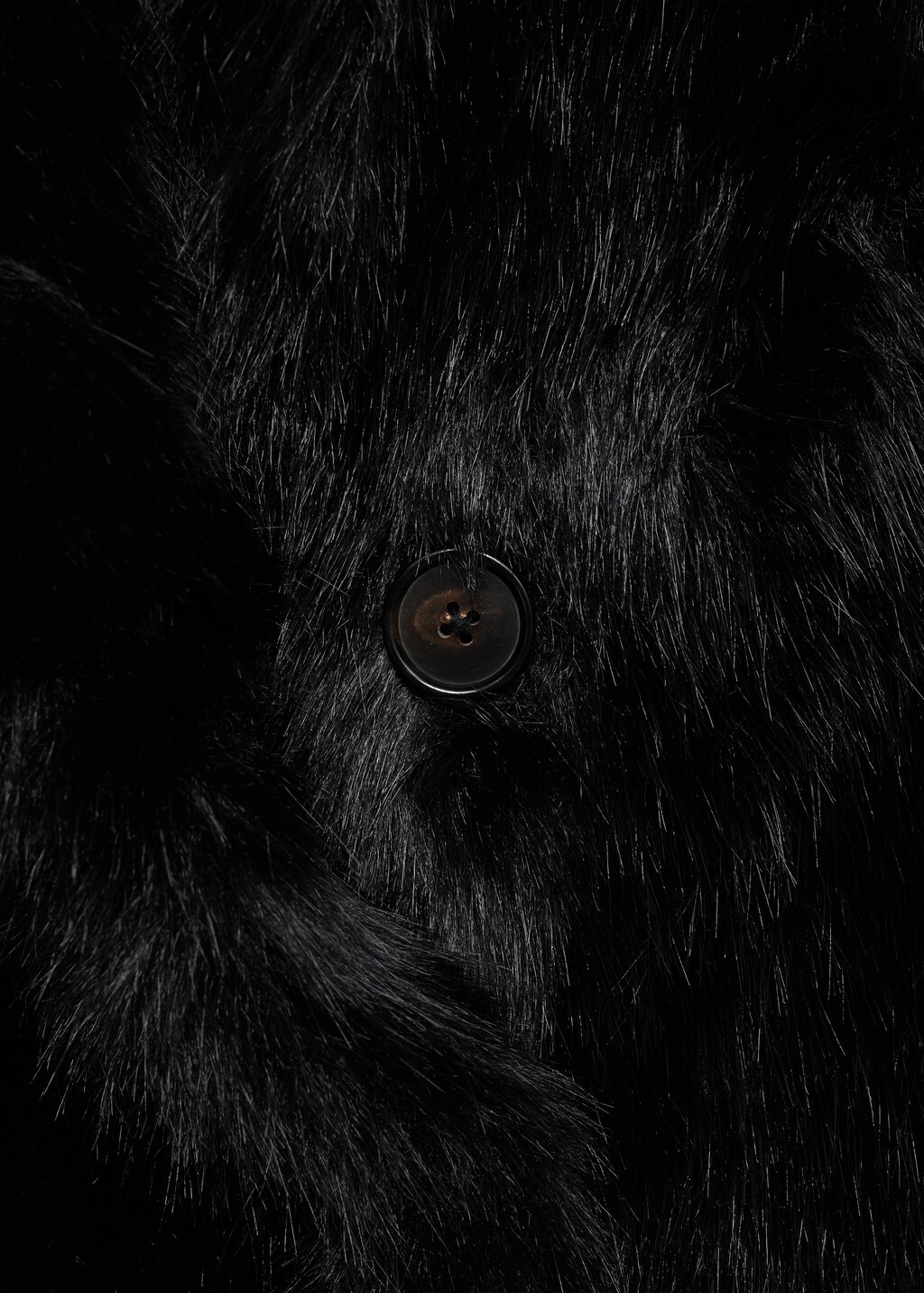 Fur-effect coat with lapels - Black