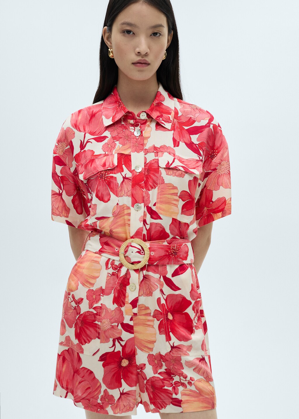 Floral-print short jumpsuit - Red