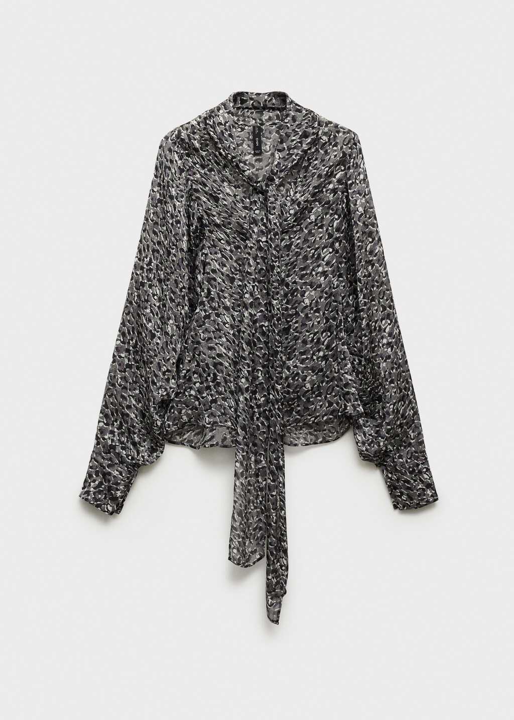 Leopard-print blouse with collar and bow - Black