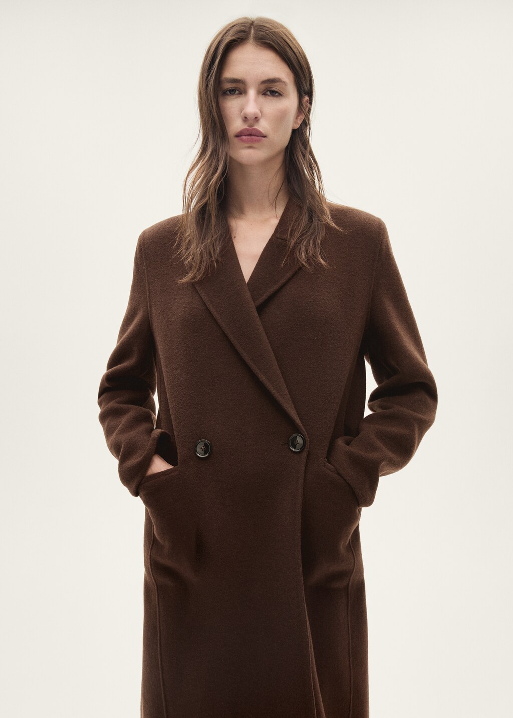 Wool coat with fringed scarf - Chocolate