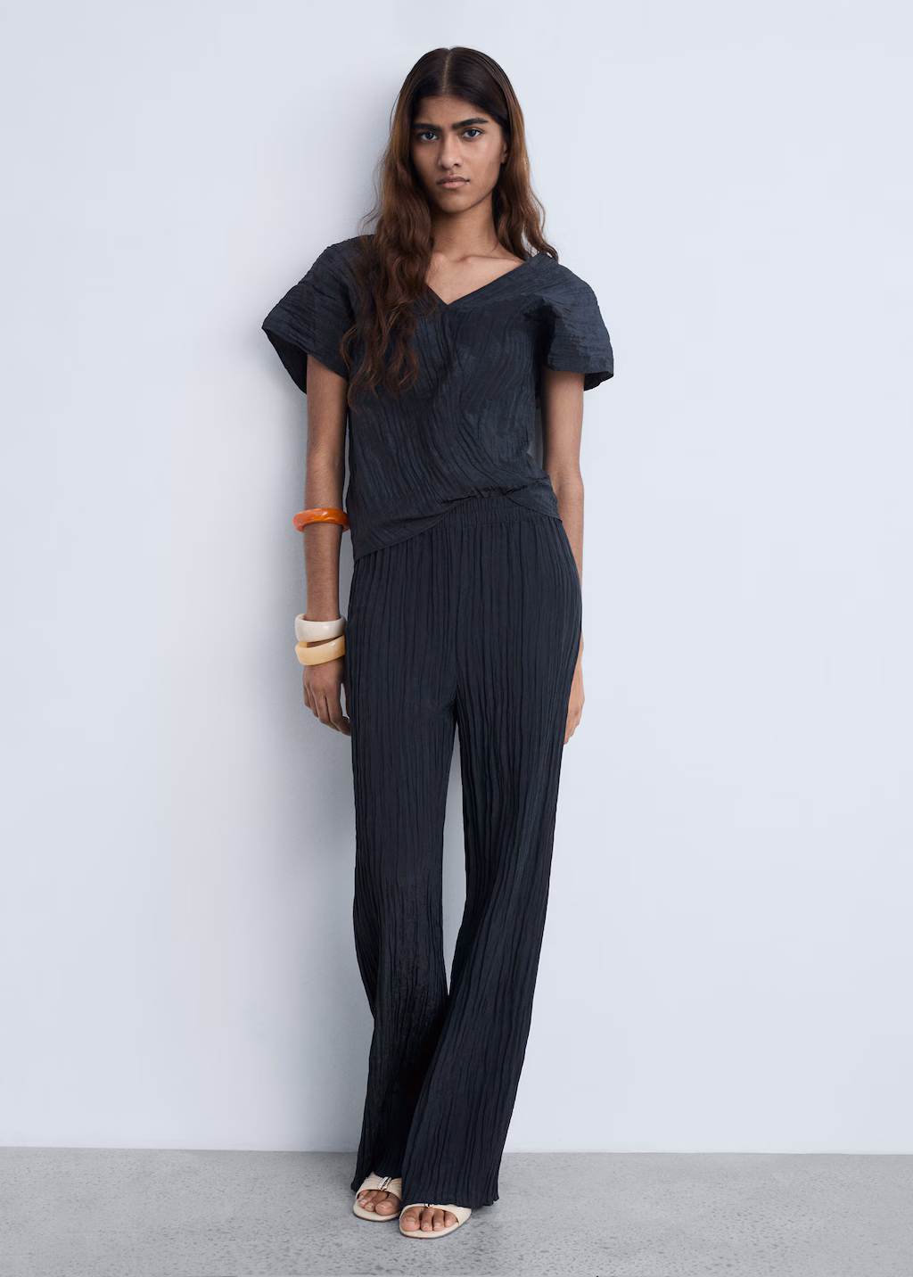 Pleated straight trousers - Vanilla