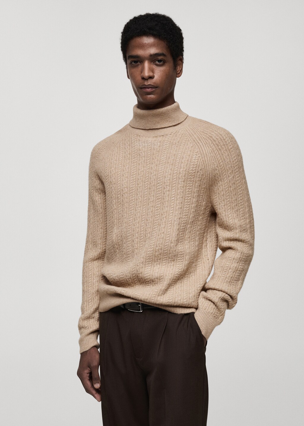 Braided knit turtleneck sweater - Beige