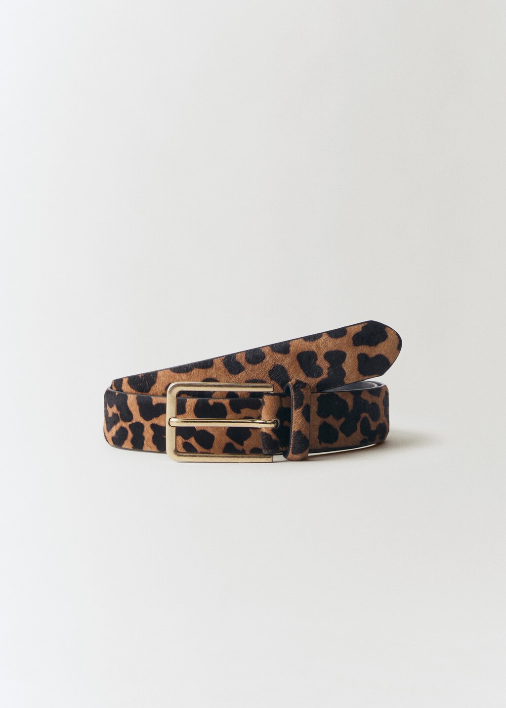 Leopard fur leather belt - Brown