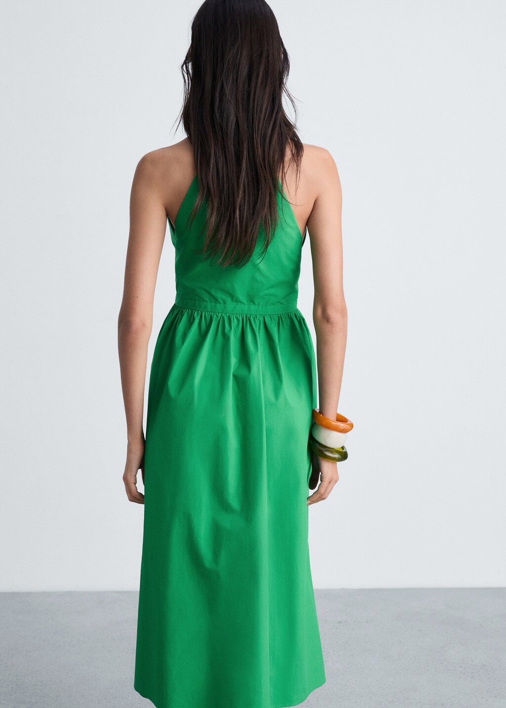 Bow halter neck dress - Green