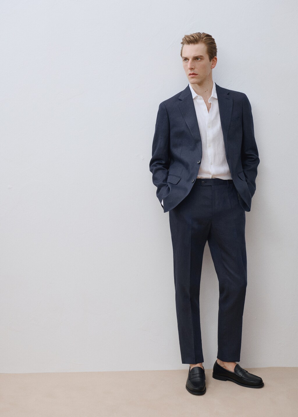 Slim fit 100% linen suit pants - Khaki