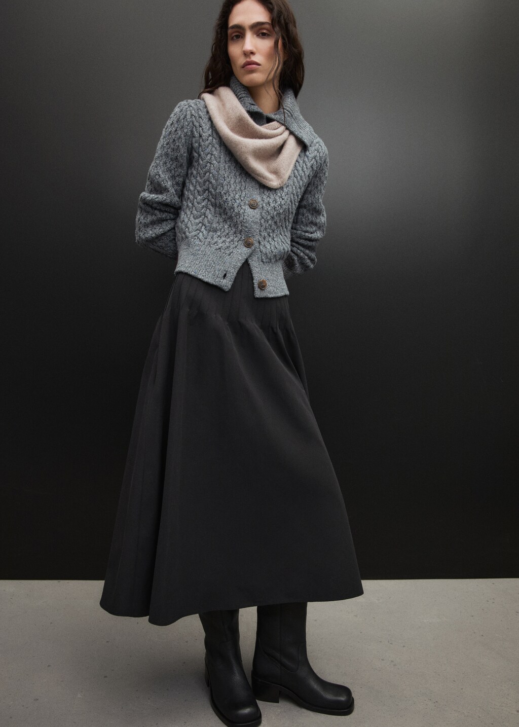 Cabled heather cardigan - Grey