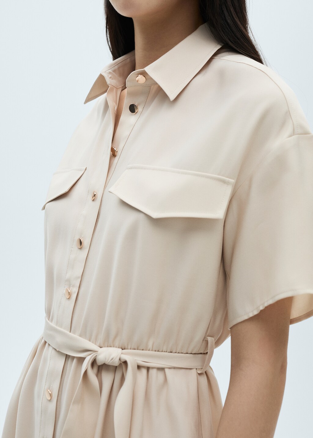 Belt shirt dress - Beige