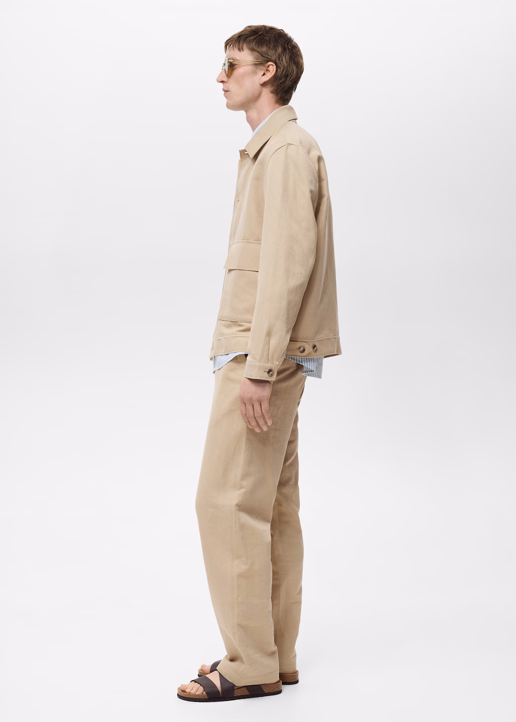 Pocket linen cotton jacket - Beige