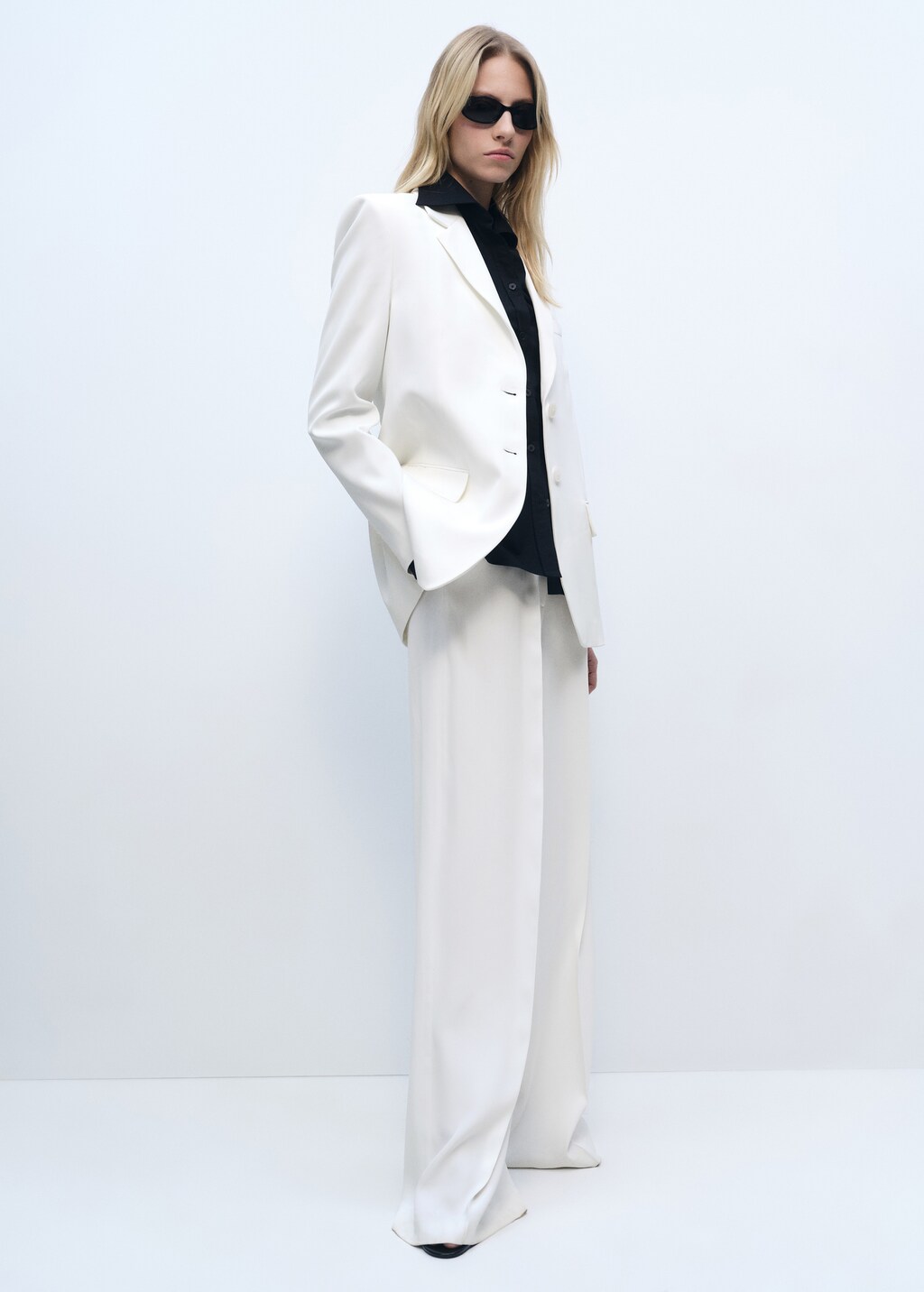 Pleated wideleg suit trousers - White