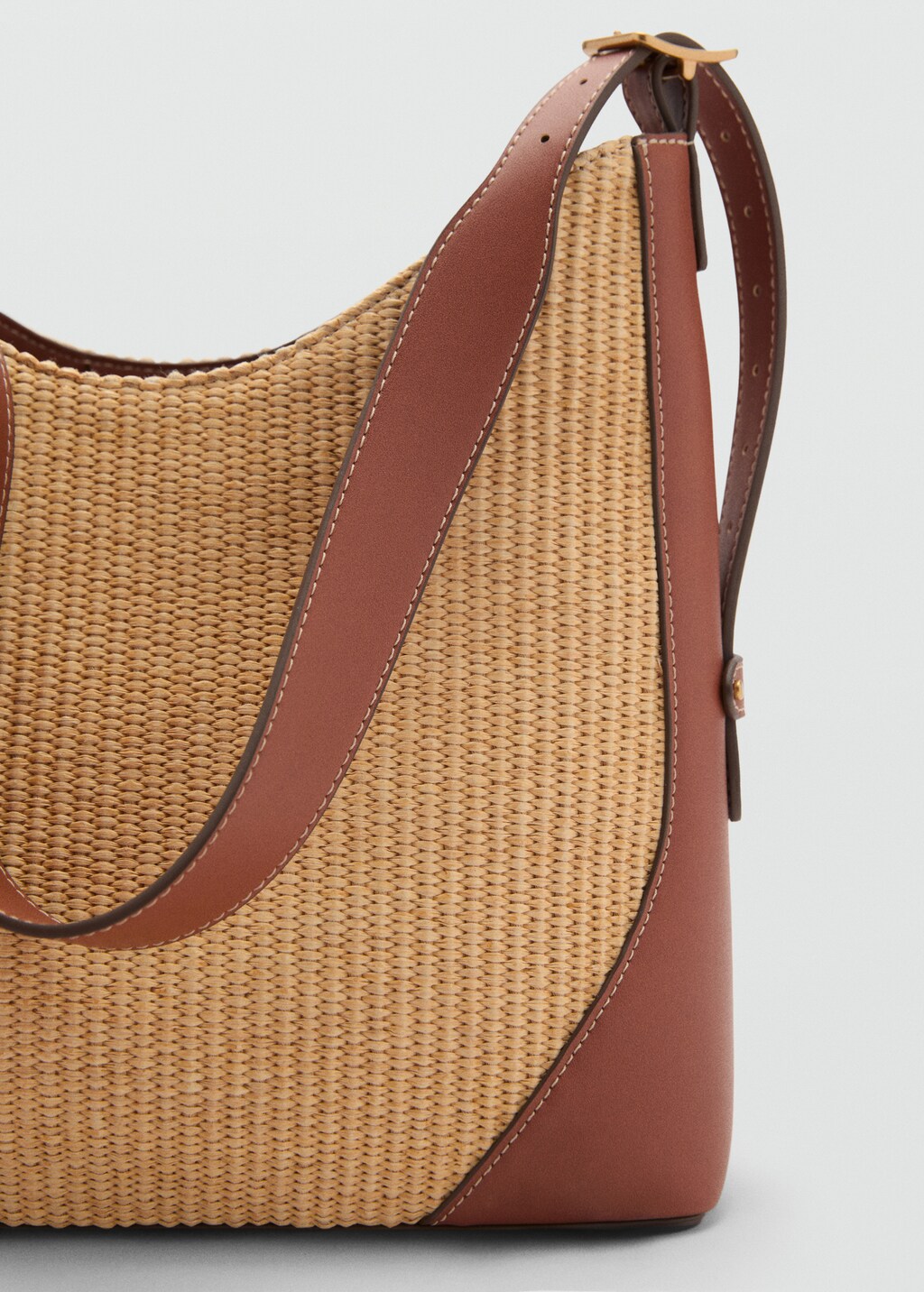 Contrast canvas shoulder bag - Leather