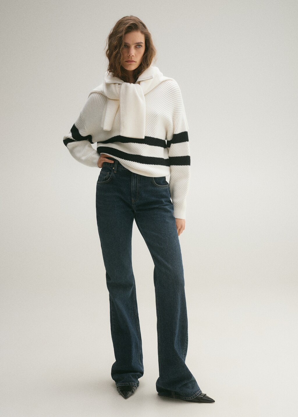 Striped ribbed-knit sweater - Ecru