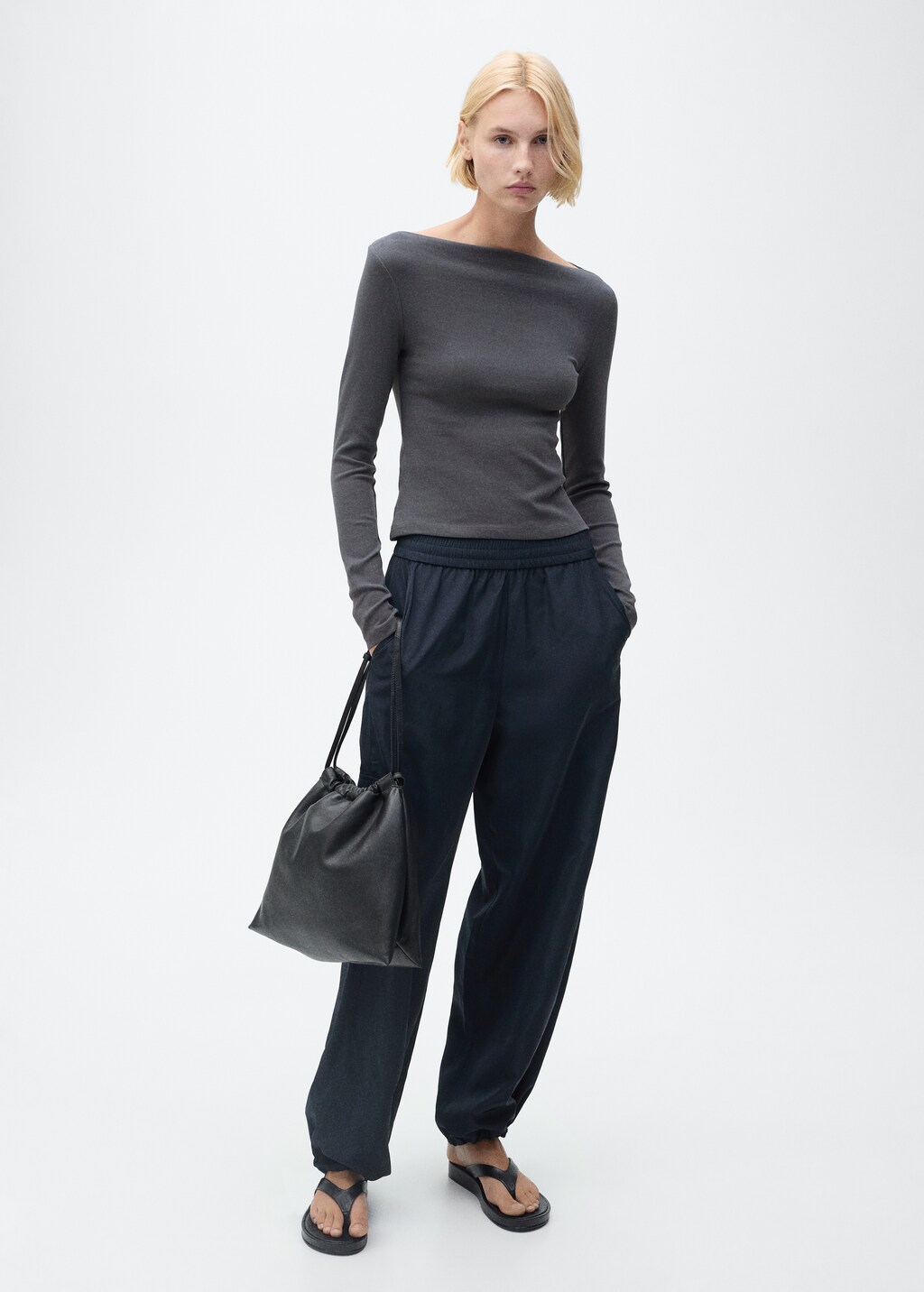 Cotton boat neck t-shirt - Light/Pastel Grey