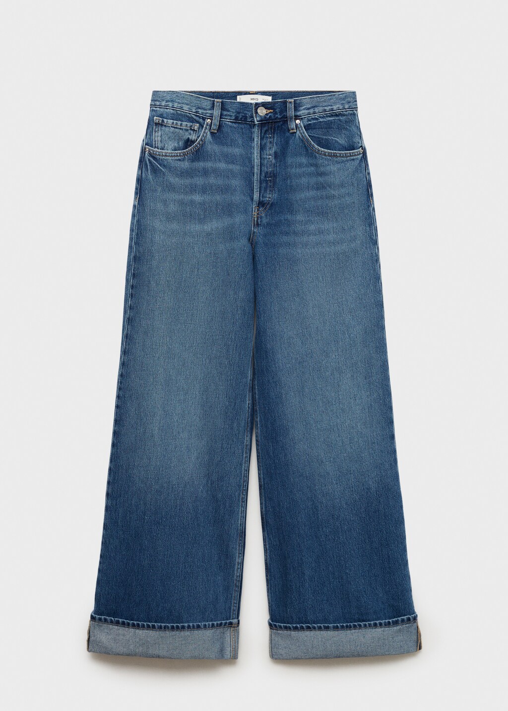 Wideleg jeans with turned-up hem - Medium Blue