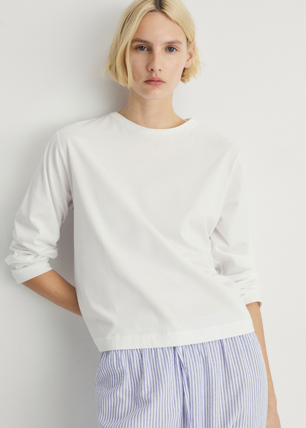 Two-piece cotton stripe-print pyjama - Medium Grey