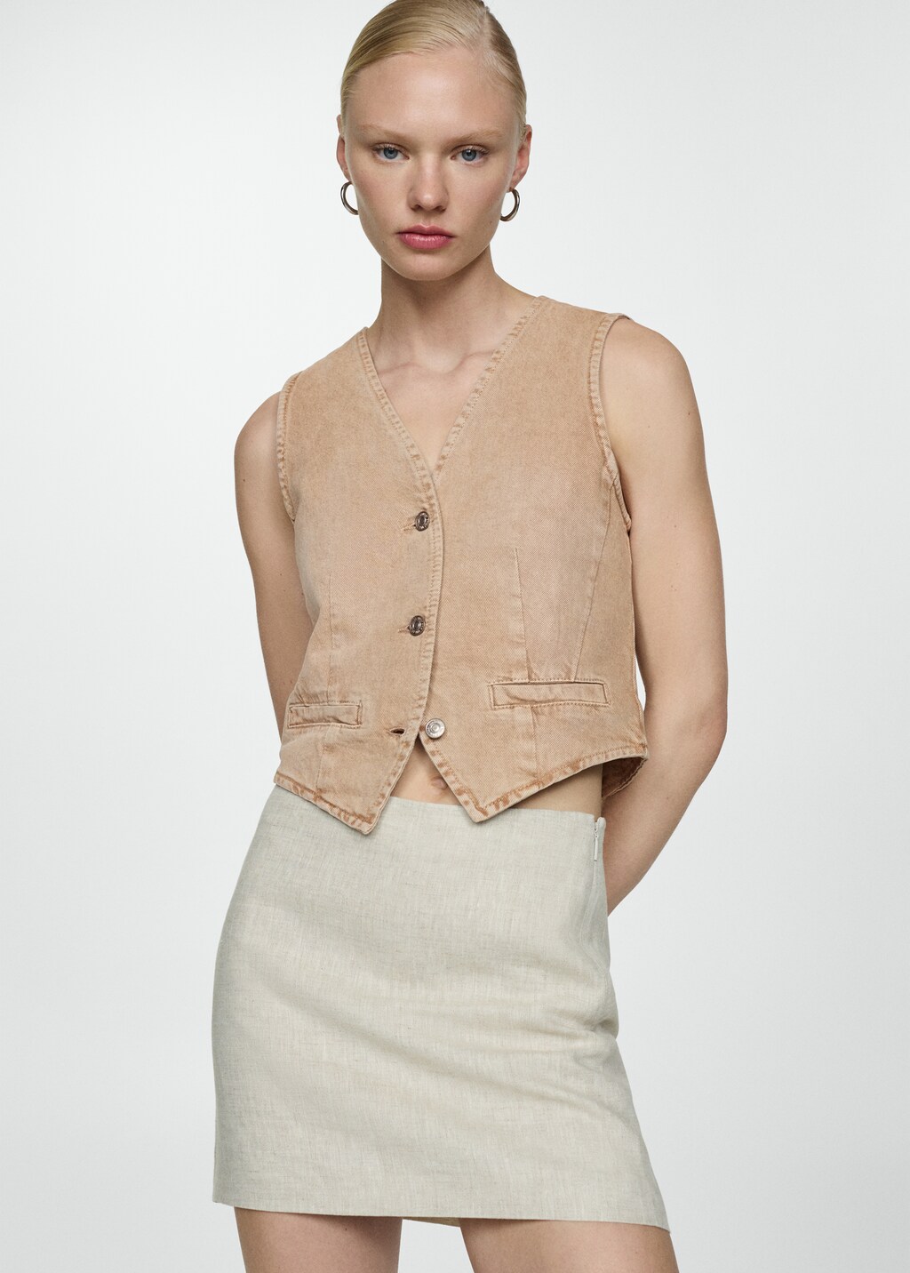 Denim gilet with seams - Sand